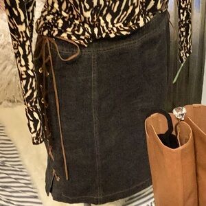 Escada. Black distressed ,skirt denim lace up sides skirt. Zip back sweeeeet